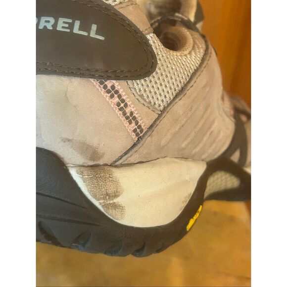 Merrell Hiking Shoes 9.5 Elephant/Pink Waterproof Vibram Low Lace Up - Picture 11 of 11